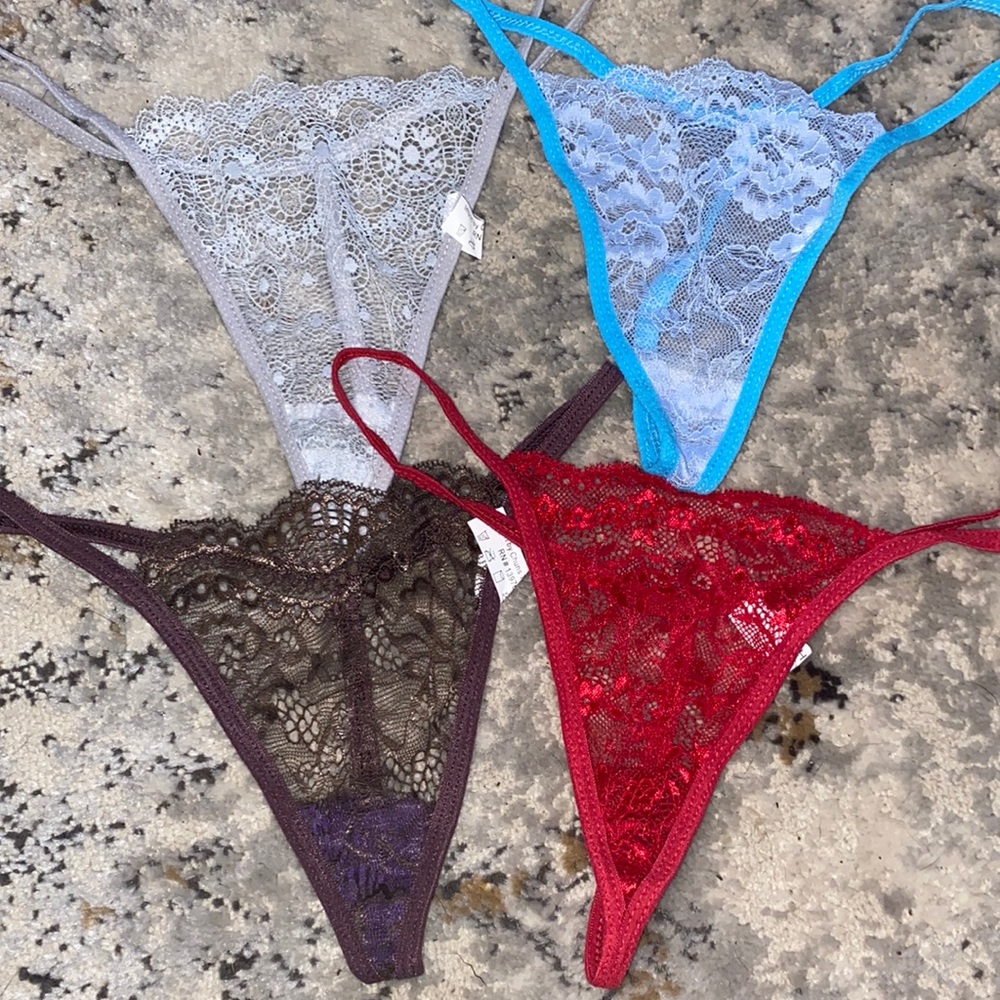 New bundle of 4 lace thong panties size large